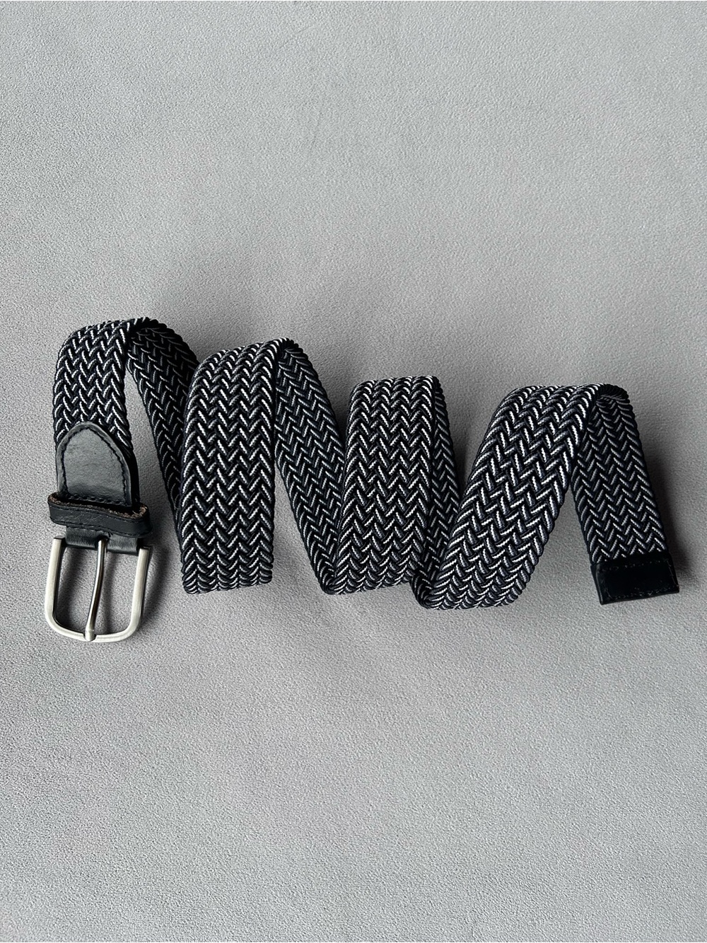 H & M ~ Elasticized Fabric Belt with Metal Buckle ~ Black White
